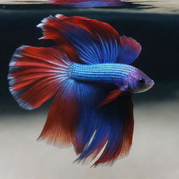 A vibrant and stunning betta fish, displaying its iridescent and flowy fins as it gracefully moves in clear water.