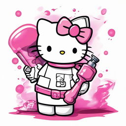 A high-quality, cartoon-style image of Hello Kitty holding a Molotov cocktail in her paw