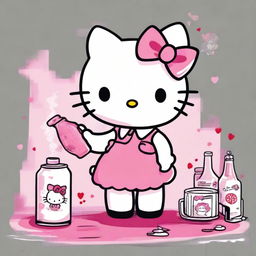 A high-quality, cartoon-style image showcases Hello Kitty in her classic white and pink color scheme, including her signature red bow