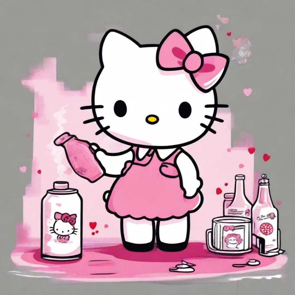 A high-quality, cartoon-style image showcases Hello Kitty in her classic white and pink color scheme, including her signature red bow
