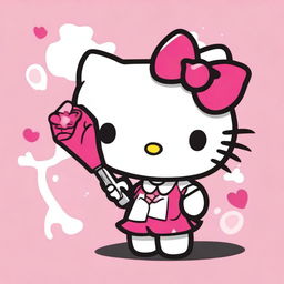 A high-quality, cartoon-style image showcases Hello Kitty in her classic white and pink color scheme, including her signature red bow