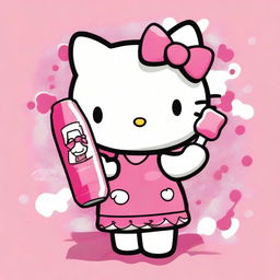A high-quality, cartoon-style image showcases Hello Kitty in her classic white and pink color scheme, including her signature red bow