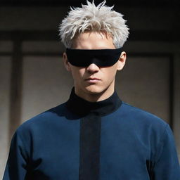 Satoru Gojo, a character from Jujutsu Kaisen, standing confidently with his signature blindfold and displaying his special abilities.