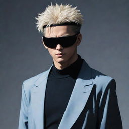 Satoru Gojo, a character from Jujutsu Kaisen, standing confidently with his signature blindfold and displaying his special abilities.