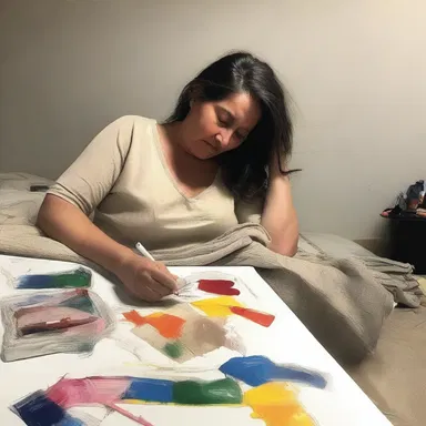 After tirelessly working on her masterpiece for hours, the artist conked out and fell asleep next to her canvas.