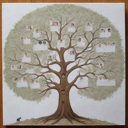 An artistic and detailed family tree for a 45cm x 45cm canvas. Featuring parents Zakir Aziz and Shzia at the top branching down to their children Safia Zakir, Shayan Zakir, Amama Zakir, and Momna Zakir.