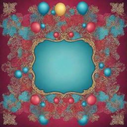 Design a detailed and festive background ideal for a group anniversary celebration, filled with lively colors and ornate elements.