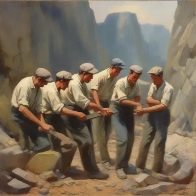 The painting depicted a group of quarrymen hard at work in the stone quarry, capturing their strength and determination.