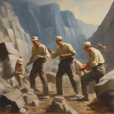 The painting depicted a group of quarrymen hard at work in the stone quarry, capturing their strength and determination.