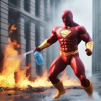The superhero's superpower of retentiveness allowed them to hold a large amount of water and extinguish the flaming building without running out.