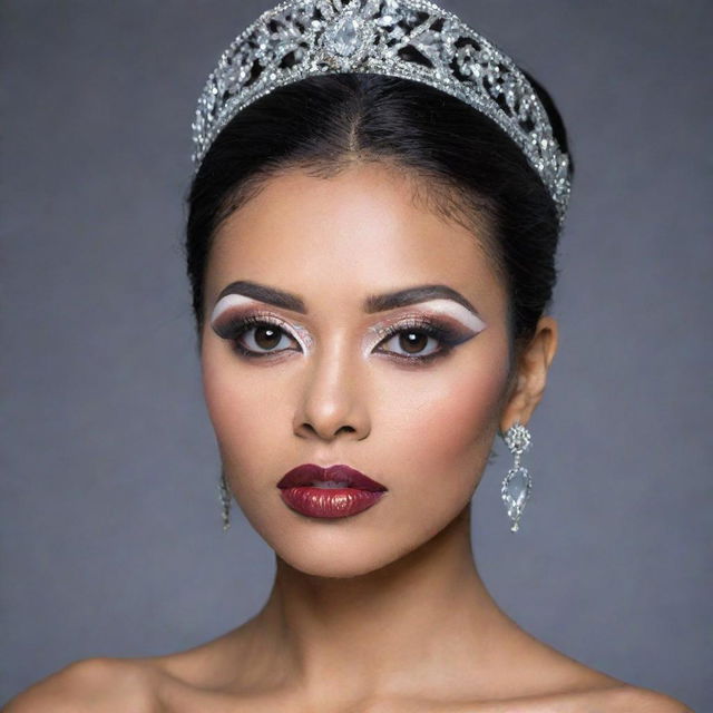 A stunning woman of uncertain ethnicity, wearing elegant makeup.