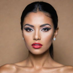 A stunning woman of uncertain ethnicity, wearing elegant makeup.