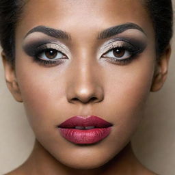 The same racially ambiguous woman, now with enhanced, exquisite makeup.