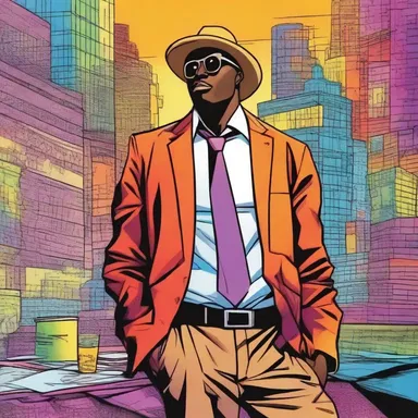 The artist uses bold lines and vibrant colors stylistically to bring the characters in the comic book to life.