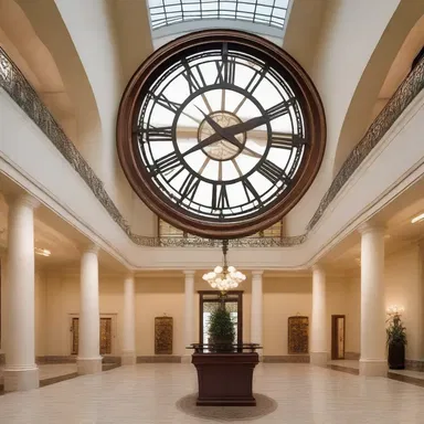 The architect designed a large clock with a beautiful hour hand as the centerpiece of the atrium.