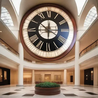 The architect designed a large clock with a beautiful hour hand as the centerpiece of the atrium.