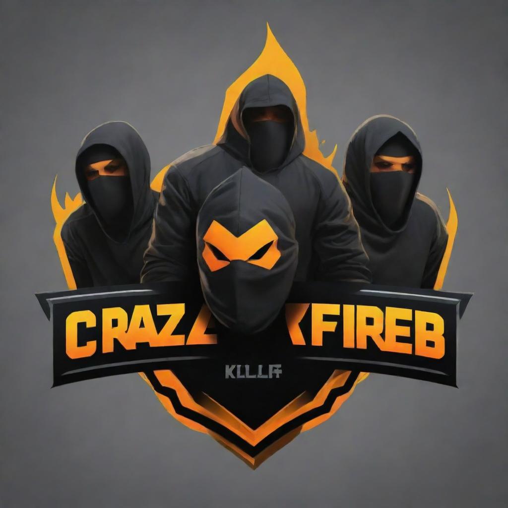 A dynamic esports logo for a Free Fire team named 'Crazy Khiladi', featuring four faceless players in action poses.