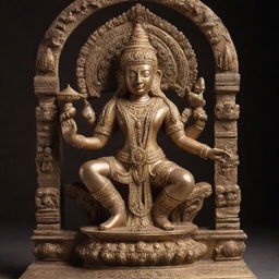 Generate an image of a beautifully crafted idol with a dedicatory inscription that reads 'Anmol'. The idol should exhibit intricate details that reflect divinity and reverence.