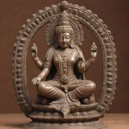Generate an image of a beautifully crafted idol with a dedicatory inscription that reads 'Anmol'. The idol should exhibit intricate details that reflect divinity and reverence.