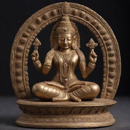 Generate an image of a beautifully crafted idol with a dedicatory inscription that reads 'Anmol'. The idol should exhibit intricate details that reflect divinity and reverence.