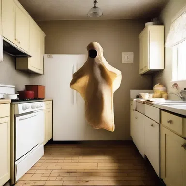 As the ghostly figure hovered over the kitchen, it flipped the pancake with an eerie precision, scaring everyone in the room.
