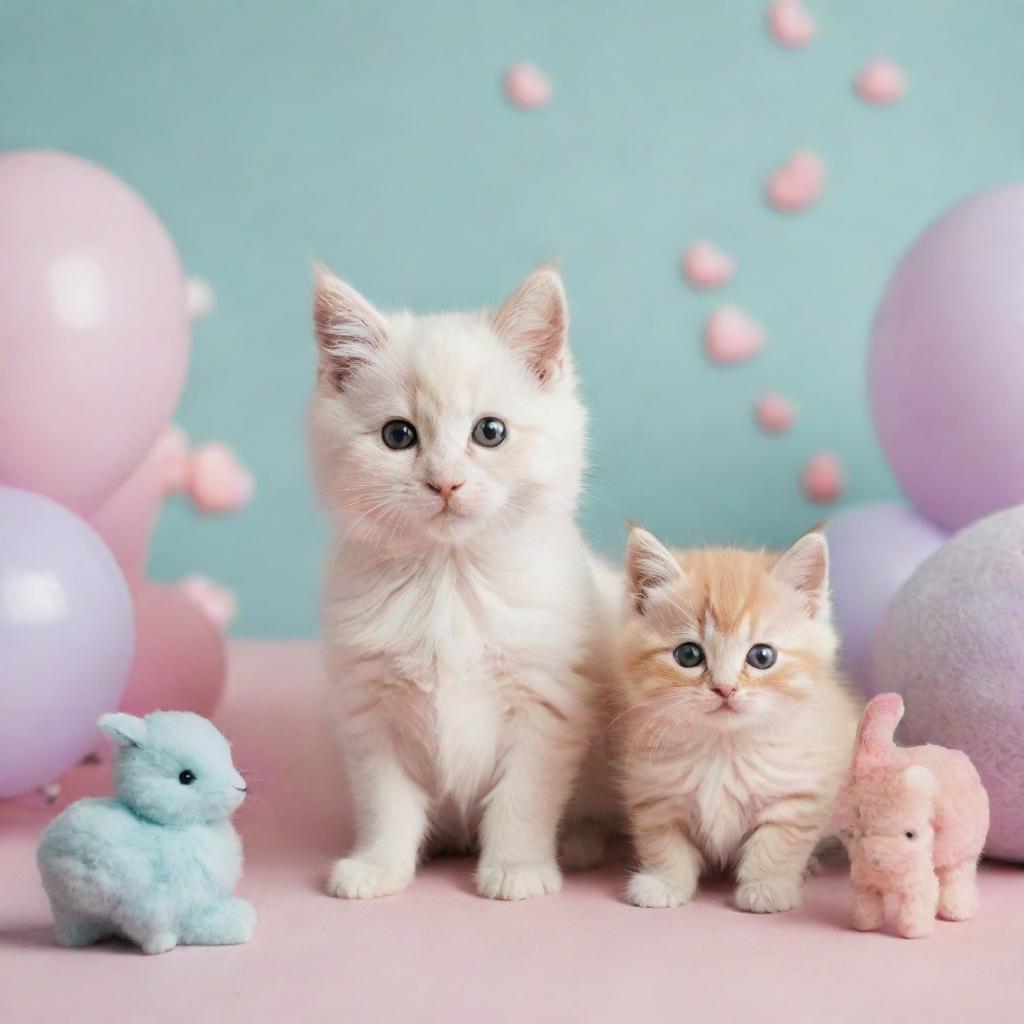 Generate an image of a cute scene featuring adorable animals and pastel colors.