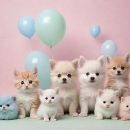 Generate an image of a cute scene featuring adorable animals and pastel colors.