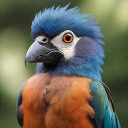 Generate an image of the most adorable bird in the universe, with vibrant plumage, sparkling eyes, and a cheeky smiling beak