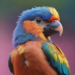 Generate an image of the most adorable bird in the universe, with vibrant plumage, sparkling eyes, and a cheeky smiling beak