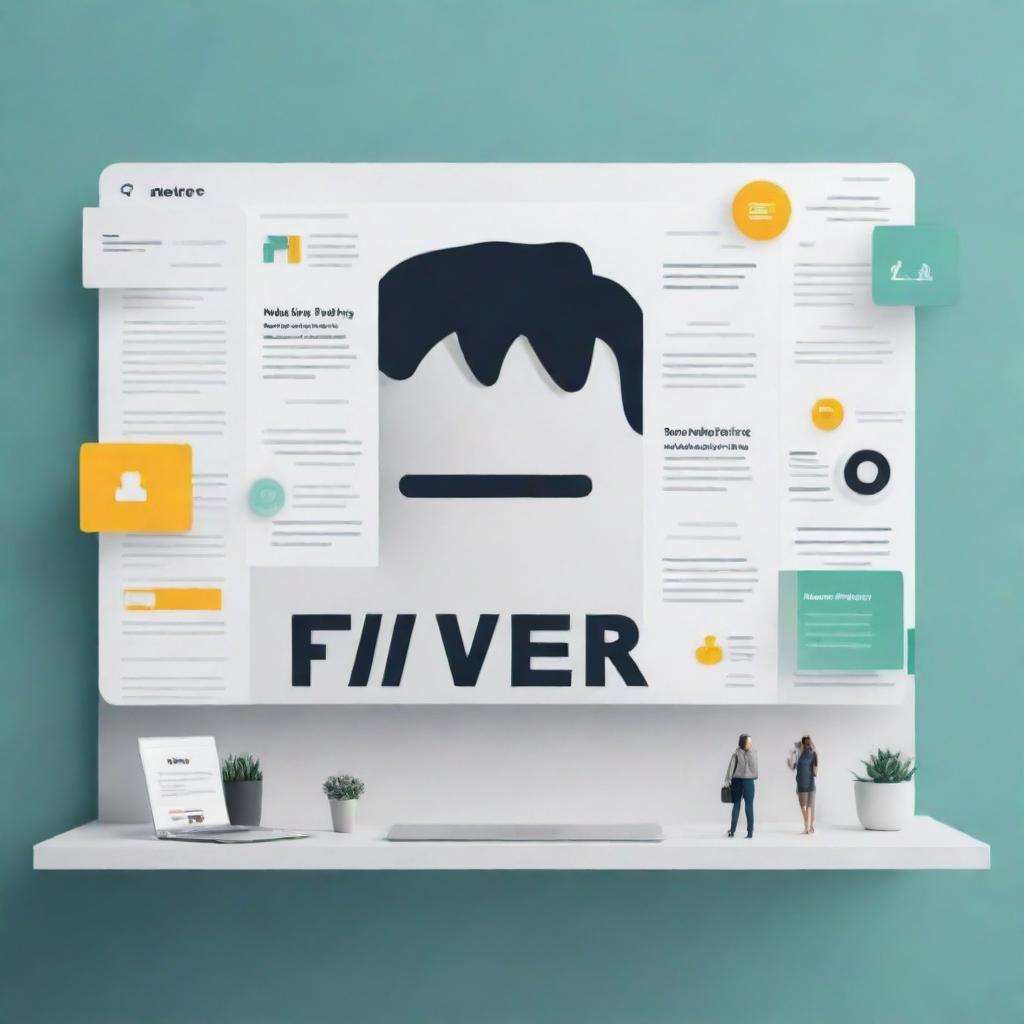 A visually striking image featuring 'Fiverr' prominently displayed in a large font, coupled with texts detailing services such as 'Proofreading', 'Resume Writing', 'Transcription', and 'Content Writing' in equally striking and large fonts.