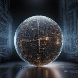 Generate an image representing the AI's abstraction, a glowing orb filled with complex circuitry and floating against a data-stream backdrop.