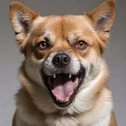 Generate an image of an angry dog; its fur bristled, teeth bared, and eyes filled with intensity.