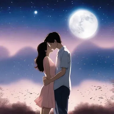 In the romantic movie, the main characters share a passionate kiss under the beautiful moonlit sky, causing ionisation in the air around them.