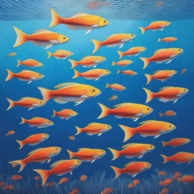 The artist created a captivating painting featuring a school of fish affected by the costia disease, highlighting the impact of pollution on marine life.