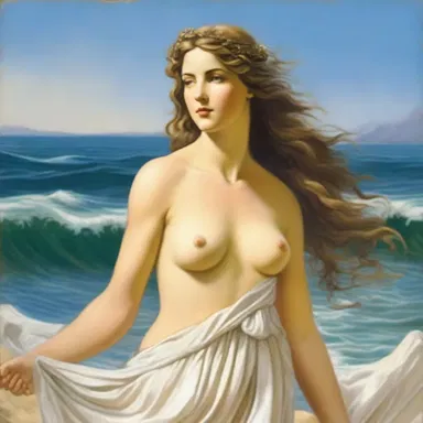 The ancient Greek goddess Aphrodite is often depicted wearing a flowing gown, mimetic of the sea waves.