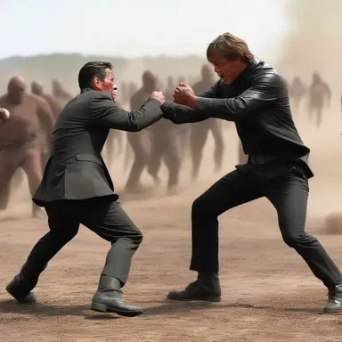 During the action scene, there was a lot of commotion as the characters fought each other.
