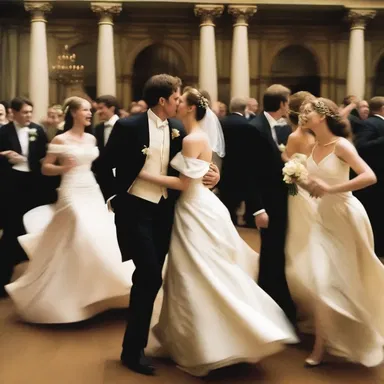 In the classic novel, the wedding scene was filled with commotion as the guests danced and celebrated in a joyous frenzy.