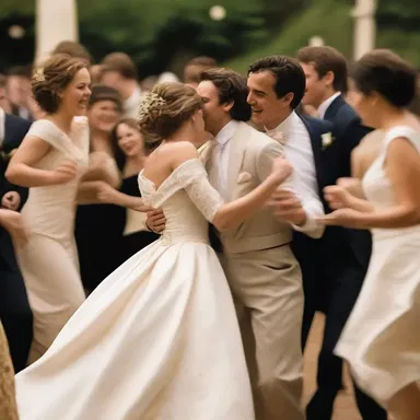 In the classic novel, the wedding scene was filled with commotion as the guests danced and celebrated in a joyous frenzy.