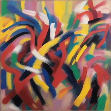 The chaotic brushstrokes and vibrant colors in the painting depict a scene of commotion and energy.