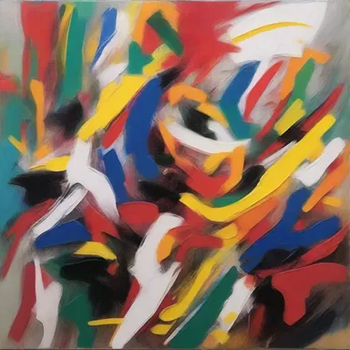 The chaotic brushstrokes and vibrant colors in the painting depict a scene of commotion and energy.