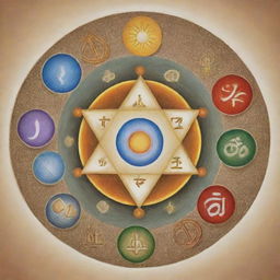 Symbolic representation of different world religions co-existing in harmony