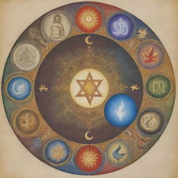 Symbolic representation of different world religions co-existing in harmony