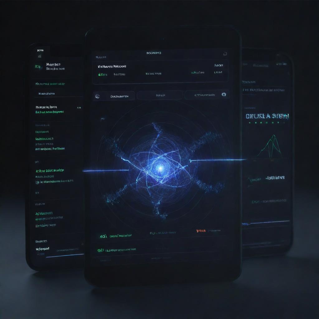 An advanced AI trading system named 'Flux Nebula Trading System' dynamically generating powerful signals and alerts. Visualize it as a sophisticated, futuristic technology interface with glowing signals, alerts and data streams flowing.