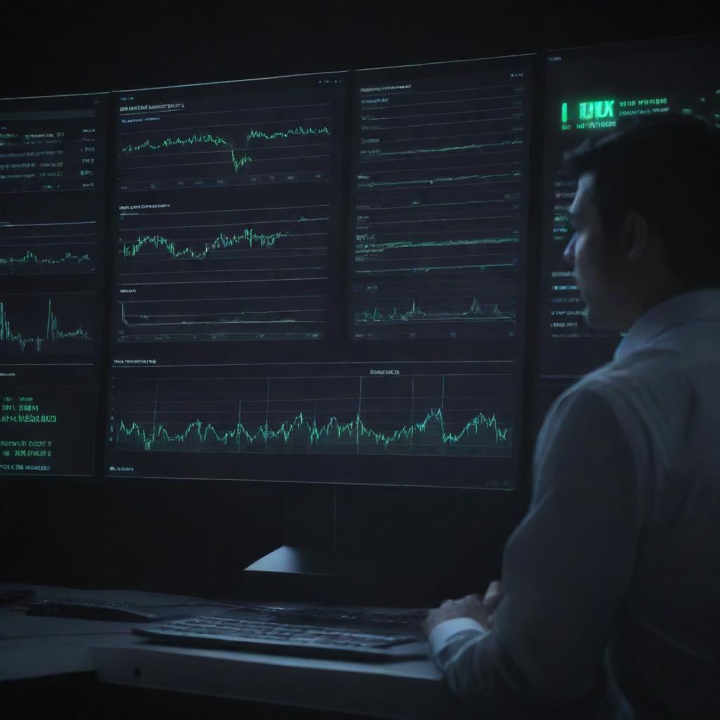 An advanced AI trading system named 'Flux Nebula Trading System' dynamically generating powerful signals and alerts. Visualize it as a sophisticated, futuristic technology interface with glowing signals, alerts and data streams flowing.