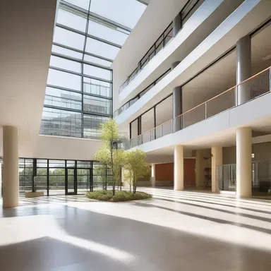 The architectural design of the building incorporated large windows at the axil of each floor to maximize natural light.