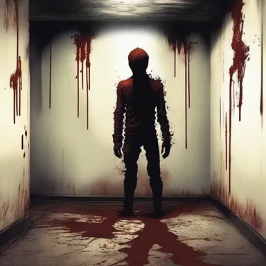 In the dark and eerie basement, the protagonist stumbled upon a rusty grapnel covered in dried blood, sending chills down their spine.