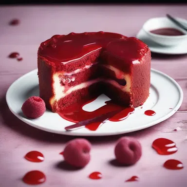 As the knife sliced through the jellyroll cake, it revealed a gruesome scene of blood-red jelly oozing out.