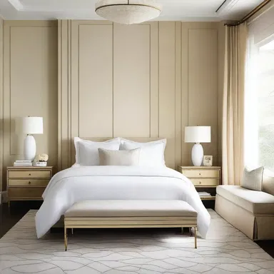 The architect designed a luxurious bedroom with a capeline bandage-inspired headboard.