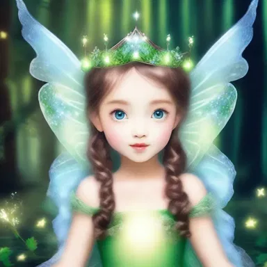 In the enchanted forest, the fairy princess wore a glowing capeline bandage crown on her head.