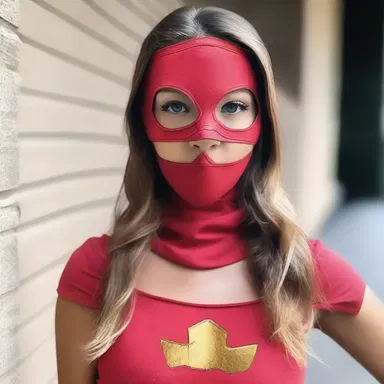 As a superhero, she concealed her identity by wearing a capeline bandage mask.